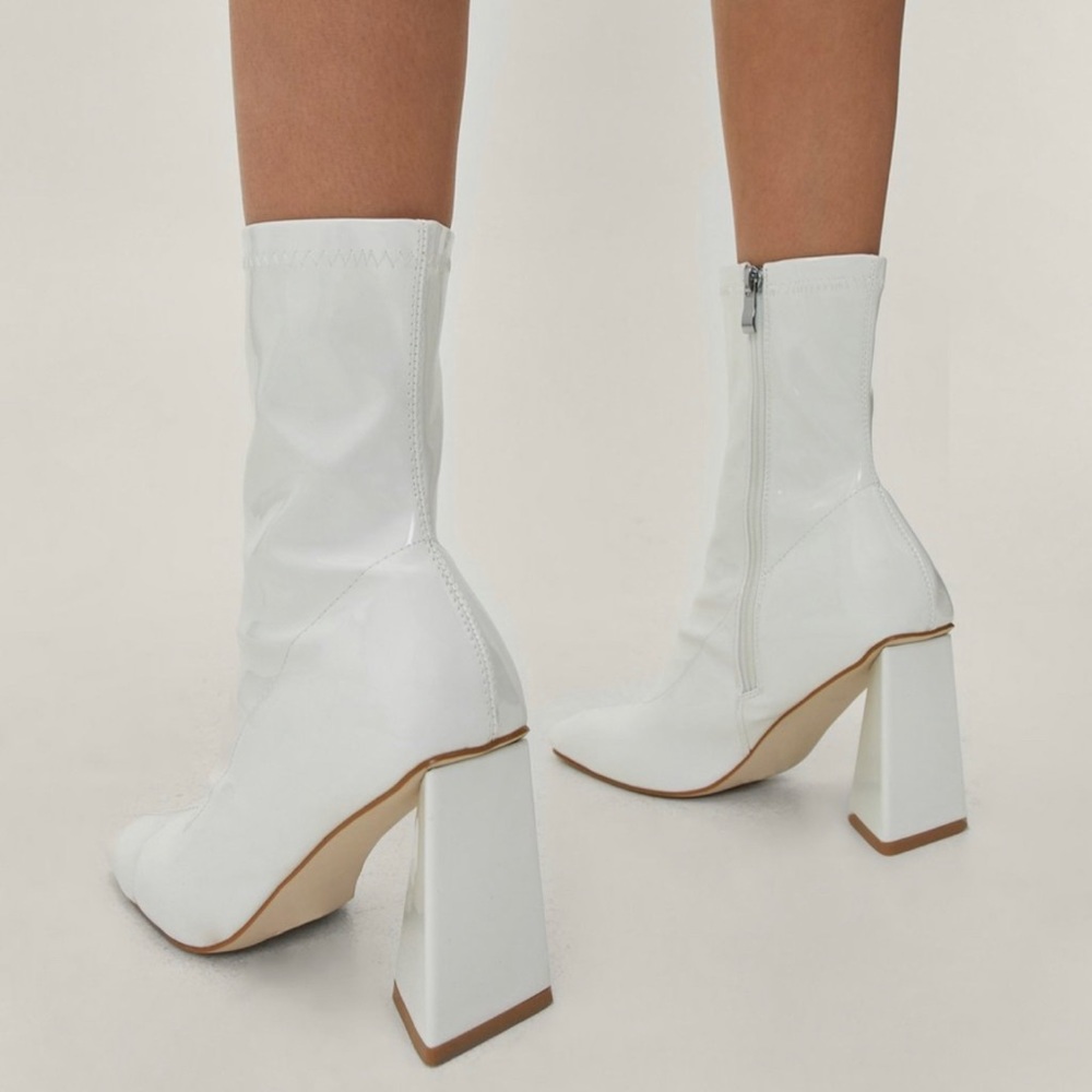 Nasty Gal White Faux Leather Sock Boots